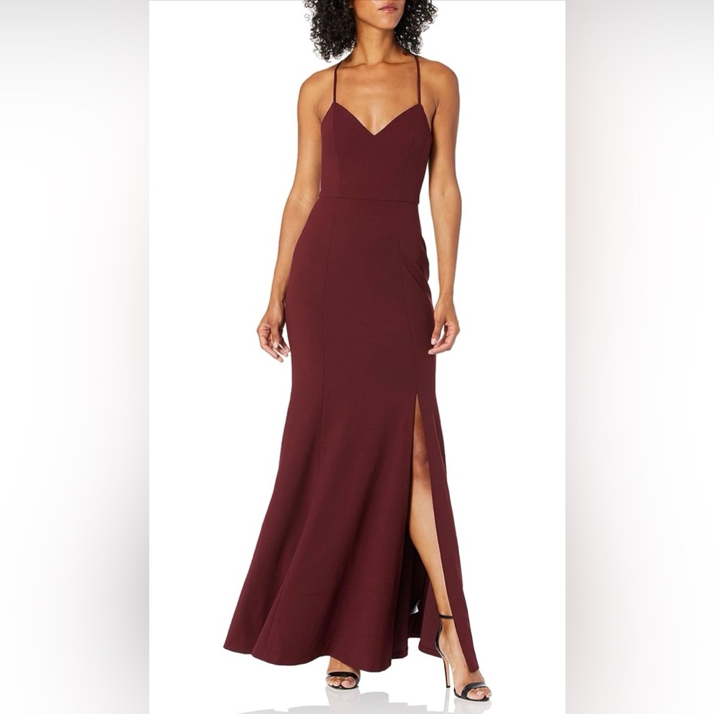 NWT - Jenny Yoo Reese Burgundy Spaghetti-Strap Maxi Gown with Side Slit
